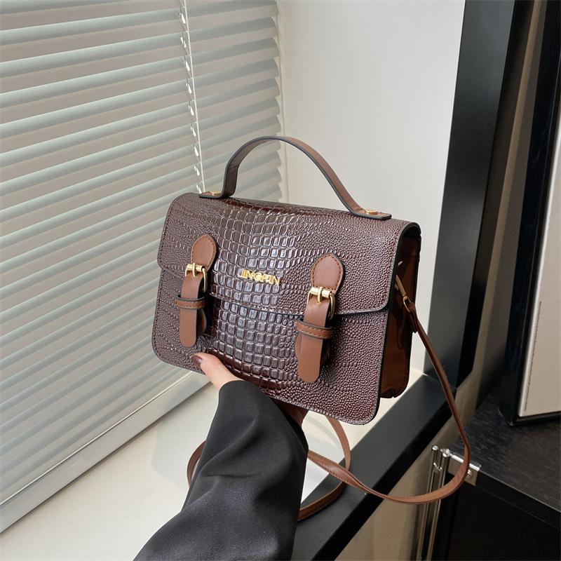New Summer Crocodile Pattern Texture Personalized Casual Simple Retro One-shoulder Crossbody Handheld Small Square Bag for Women