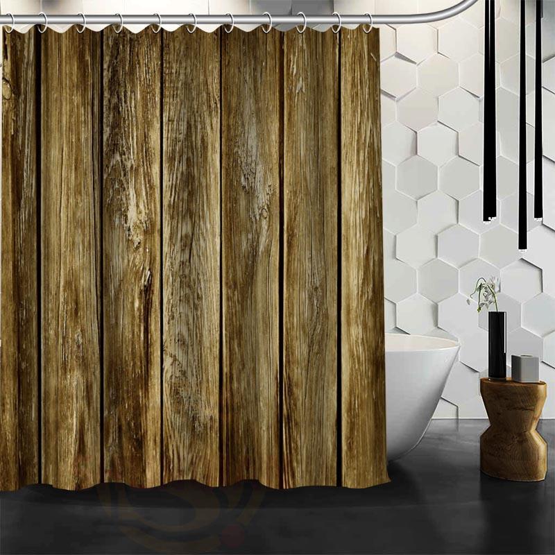 

На заказ Старое дерево, цветное дерево Занавеска для душа Водонепроницаемая Полиэстеровая ткань На заказ Занавеска для ванной комнаты Крючки 90x180cm зелёный