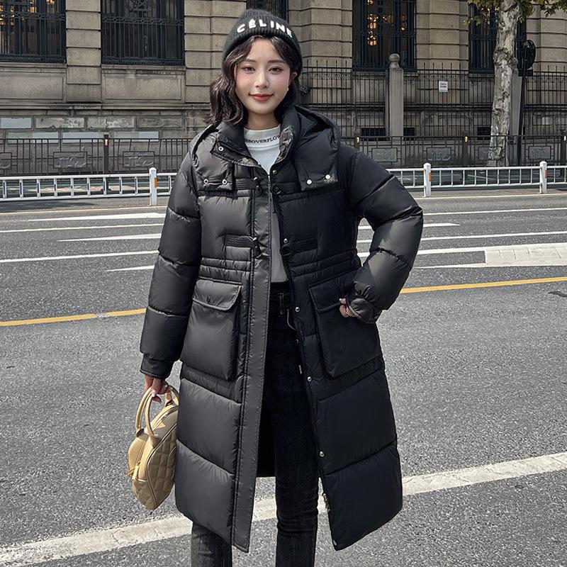 Thickened and lengthened down cotton clothes for women's winter new big pockets fashion warm jacket tide