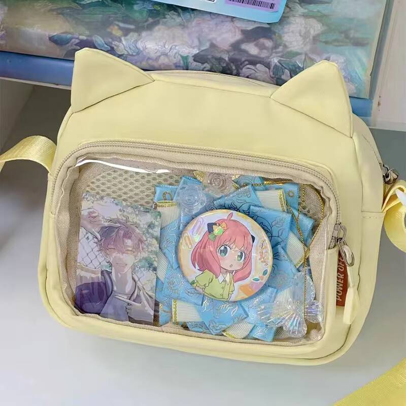 Y2K Cute Cat Ears Ita Shoulder Bag Two-dimensional Girls Transparent Mini Crossbody Bag Student DIY Display Anime Messenger Bags