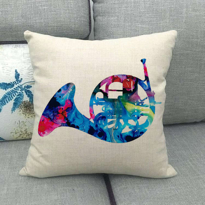 Oil Painting, Color Painting, Musical Instrument Digital Printing Short Plush Pillow Covers For Car Sofa Office Cushion Cover