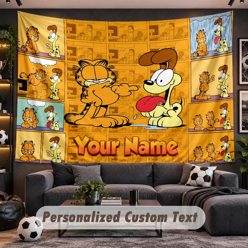Wall Hanging Tapestry Custom NameGarfield Pattern Personalized Printed Fabric Wall Decor