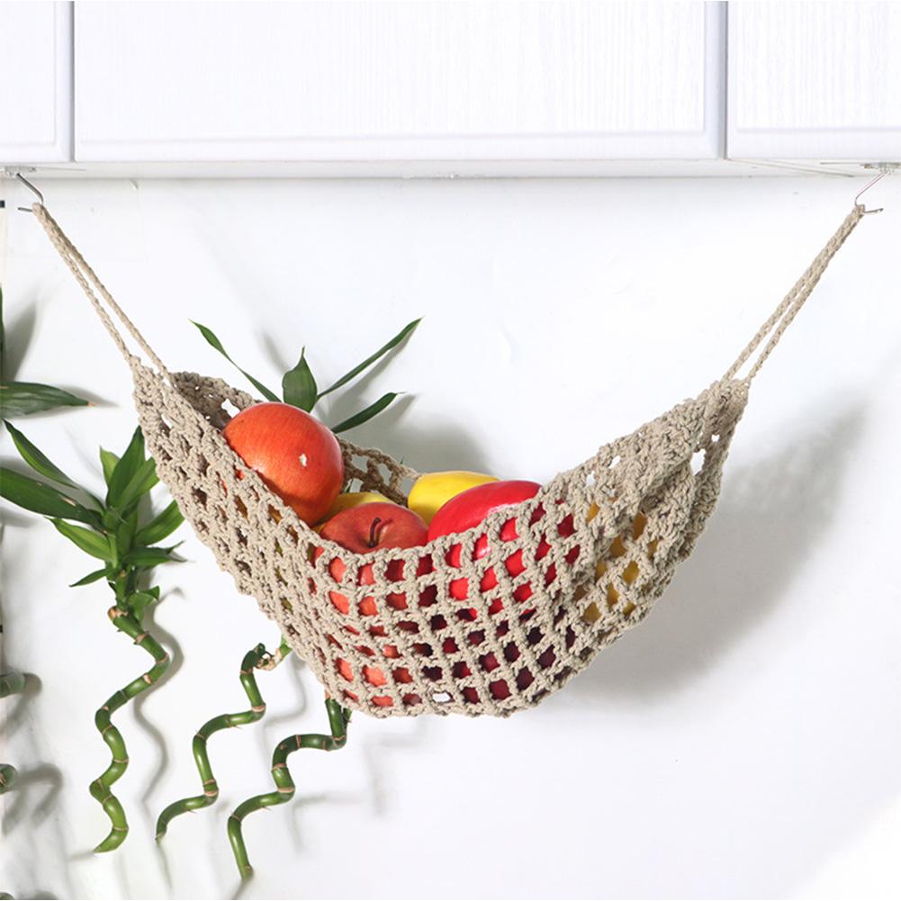 Hanging Fruit Hammock for Kitchen Under Cabinet Macrame Fruit Hammock Veggie Banana Hammock for Home/RV Organization