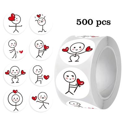 500 Hojas/Rollo Lindas Personas Creativas de Cerilla Pulgar Arriba Pegatinas Autoadhesivas Adecuadas para Scrapbooking Sellado de Sobres Bolsas de Papel Etiquetas PVC Agua
