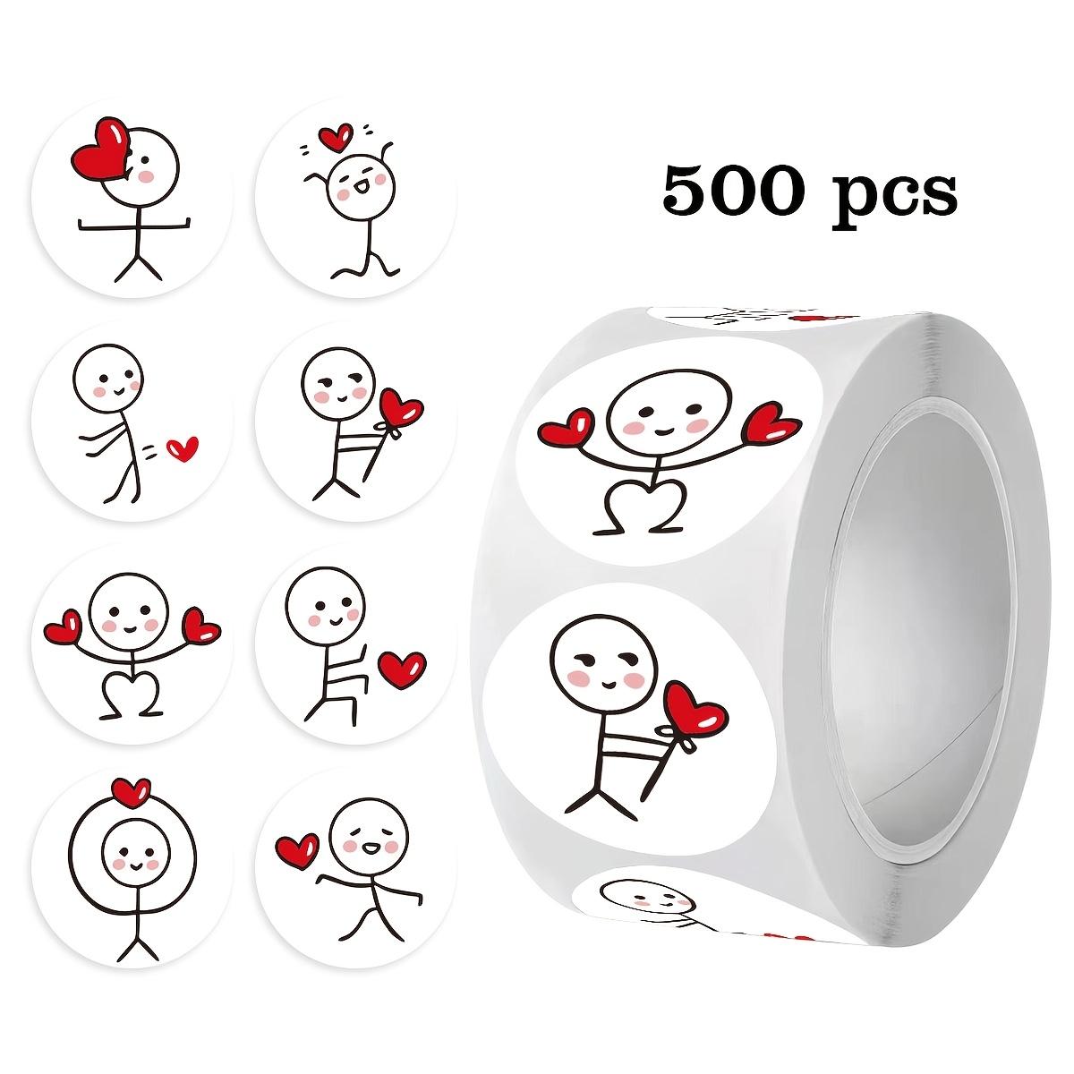 

500 Sheets/Roll Cute Creative Matchstick People Thumbs Up Self-Adhesive Stickers Suitable for Scrapbooking Envelope Paper Bag Sealing Labels PVC Water
