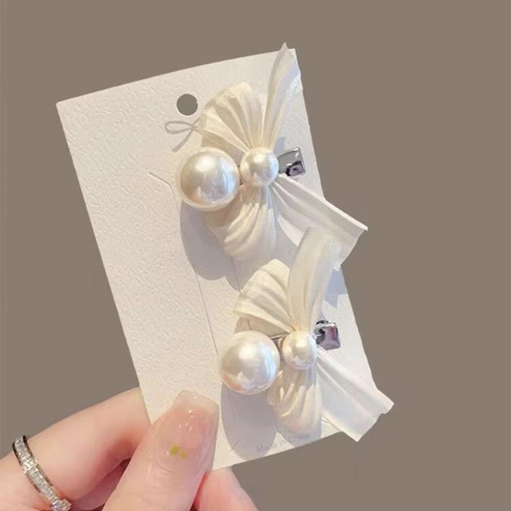 Elegant Bowknot Hair Clips Trendy Bangs Pearl Clips Sweet Bow Pearl Hairpin Wedding