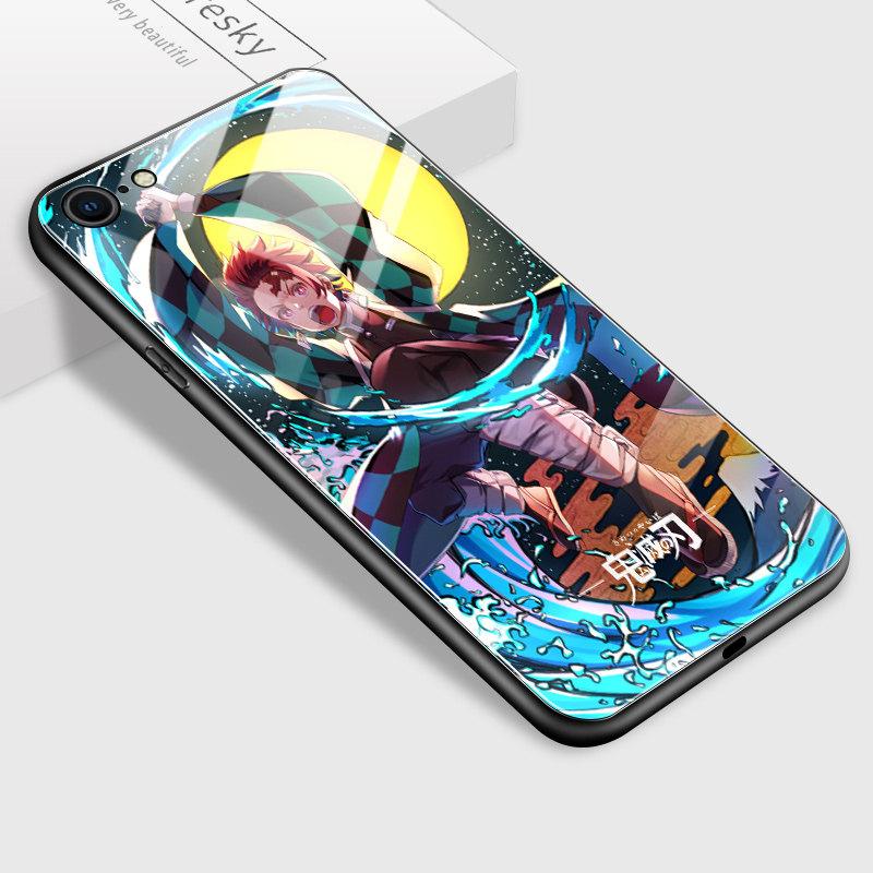 Tempered Glass Phone Case for iPhone Samsung Galaxy Infinix TPU Soft Edge Fashion Japanese Anime Patterns Shockproof Cover Cases