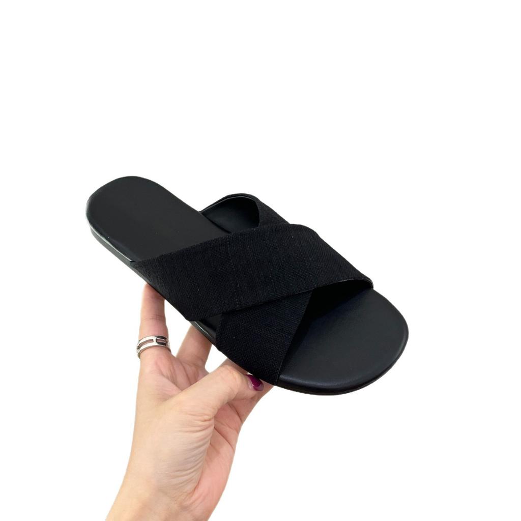 Cross-strapped Linen Slippers Women's Outerwear Summer New Retro Casual Sandals Vacation Seaside Beach Flat Sandals