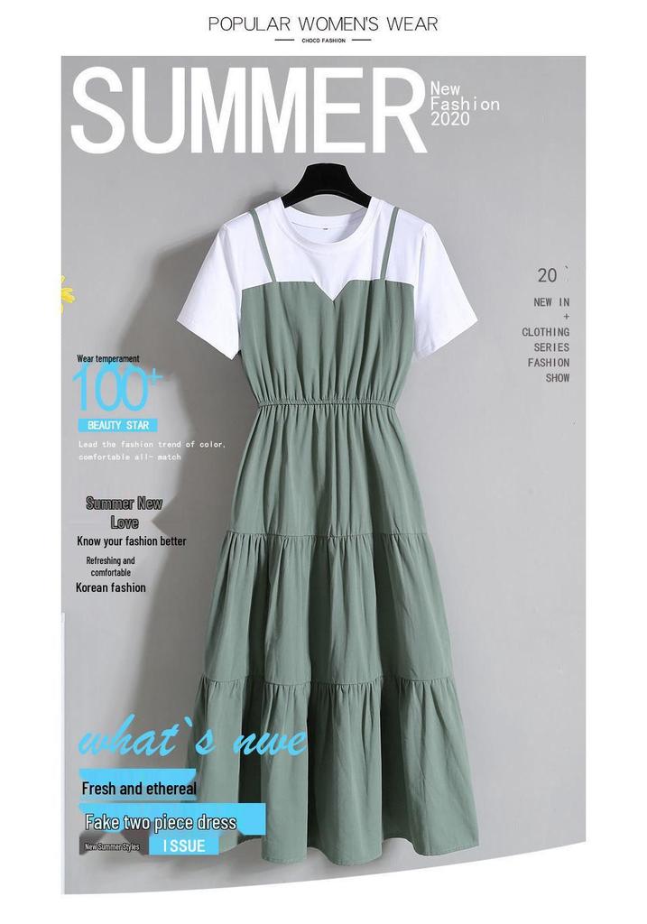 Plus Size Women's Summer Camisole Dress: 2026 Chinese Style Slimming Short-Sleeved Two-Piece