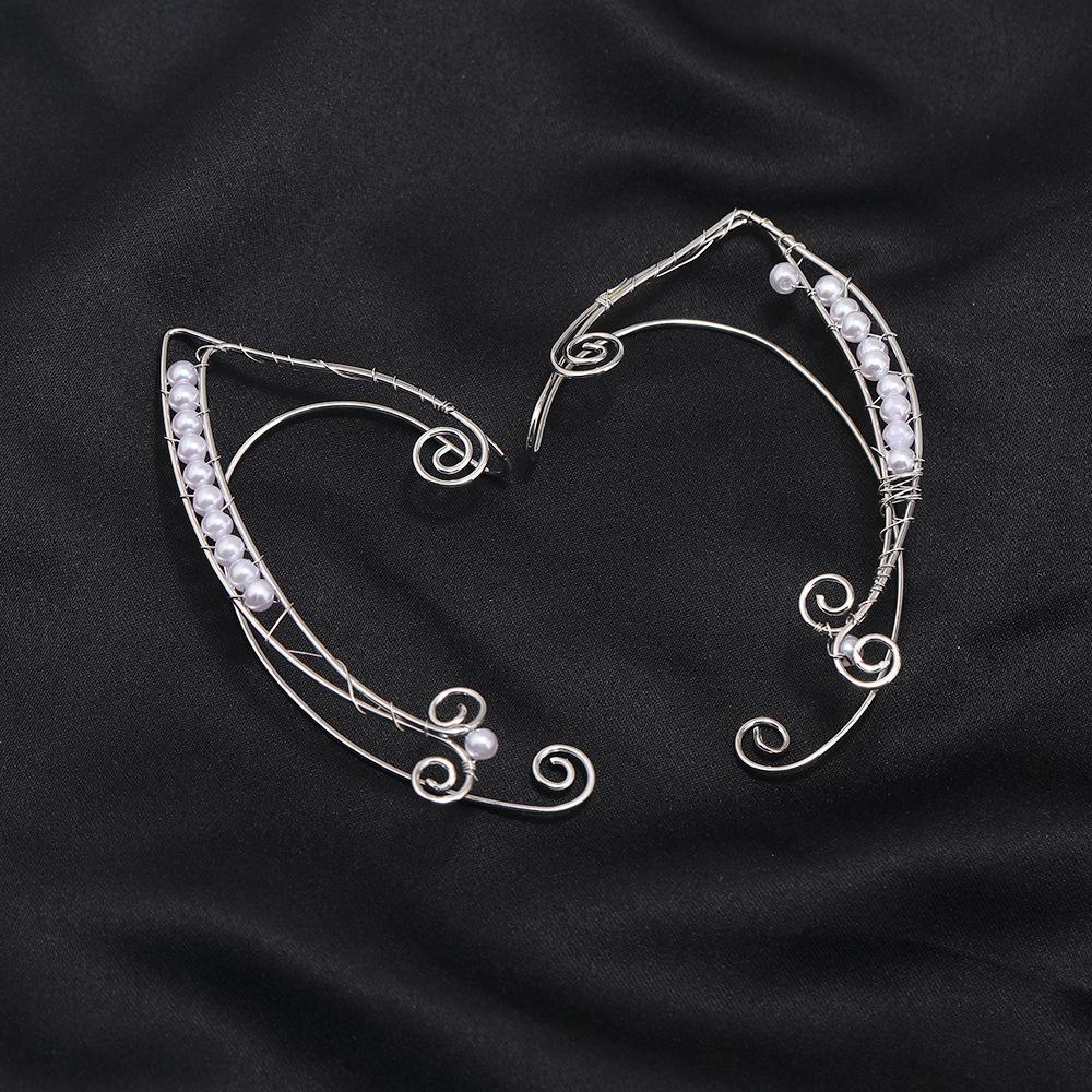 Bellissimo Elegante Ear Cuff da Elfo Fatato Vintage Foglia Fiore Filo di Alluminio Intrecciato Senza Foro Clip-On Orecchini Gioielli Cosplay da Donna