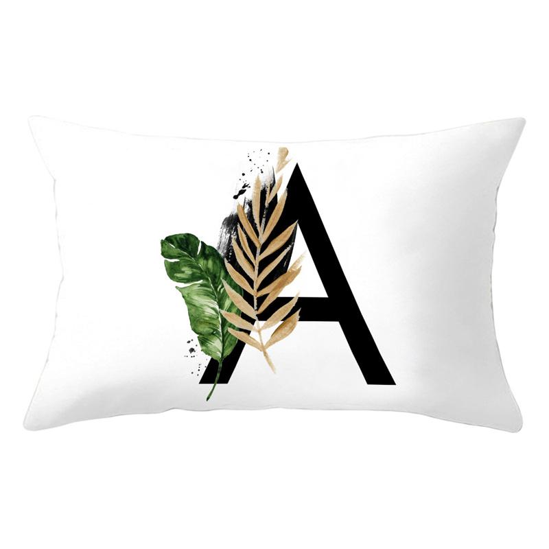 30x50cm 26 Letters Polyester Pillowcase Green Leaves Plant Cushion Cover Living Room Home Decoration Car Waist Throw Pillow Case