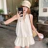 French Korean lace-up vest sleeveless dress women's summer new small bud short skirt set