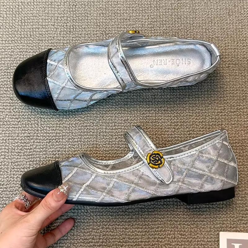 

Fashion Elegant Metal Flowers Design Ballet Flats Women Comfort Breathable Mesh Mary Jane Shoes Fashion Round Toe Shallow Casual Shoes 39