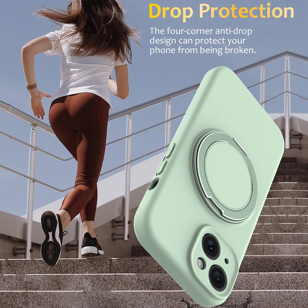 For iPhone 15 Case Compatible with MagSafe Rotating Metal Kickstand PC+Silicone Phone Cover