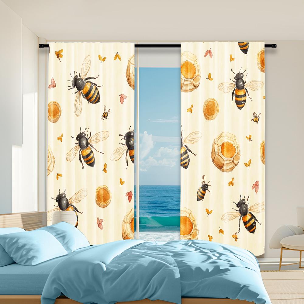 

2 pcs versatile polyester transparent curtains for home decoration Cartoon Bee for use in bedrooms and living rooms 100*130 Rod Pocket 1pcs
