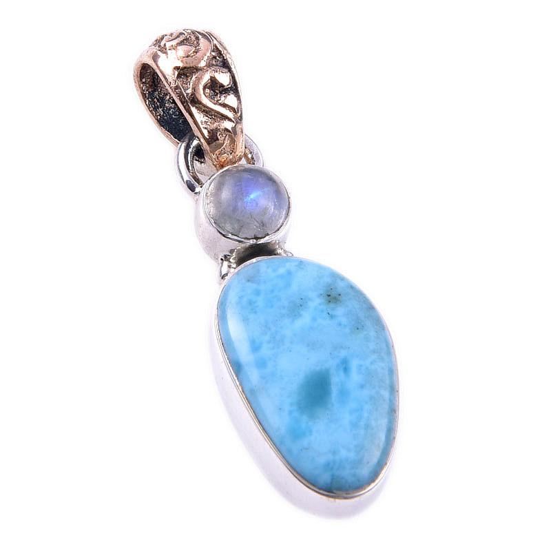 Natural Republic Larimar, Pierre de Lune Pendentif en Argent Sterling Massif 925 1.25" l9q58