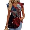 Women’s V Neck Short Sleeve Tunic Top with Flag and Floral Print Loose Fit Soft Fabric Casual Blouse for Summer
