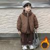 Boys' Winter Plus Velvet Suit, Children's Western Style Thickened Winter Baby Vest, Three-piece Trend