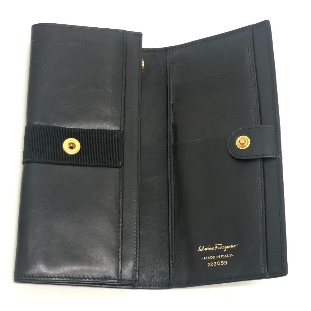Salvatore Ferragamo Vala Wallet Long Wallet Bifold Long Wallet Leather Black