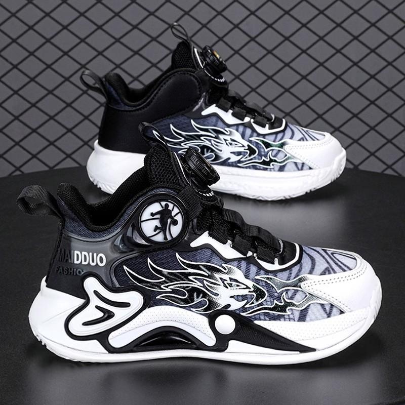 Boys Shoes 2025 Spring and Autumn New Children's Breathable Basketball Shoes Sports Shoes Middle and Older Children's Rotating Buckle Classmates Summe