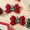 2pcs Glitter Christmas Kids Bows Hairpin for Girls Antlers Printed Fabric Ponytail Clips Christmas Holiday Prom Hair Accessories