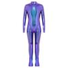 Long Sleeve Front Zip Metallic Footed Bodysuit for Girls Shiny Unitard Jumpsuit Stage Performance Dance Competition