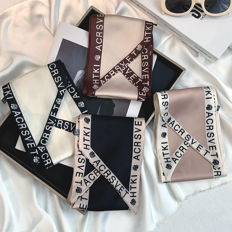 Summer New Long Silk Scarf Women's Small Streamer Printing Imitation Silk Suit Sweet Small Scarf