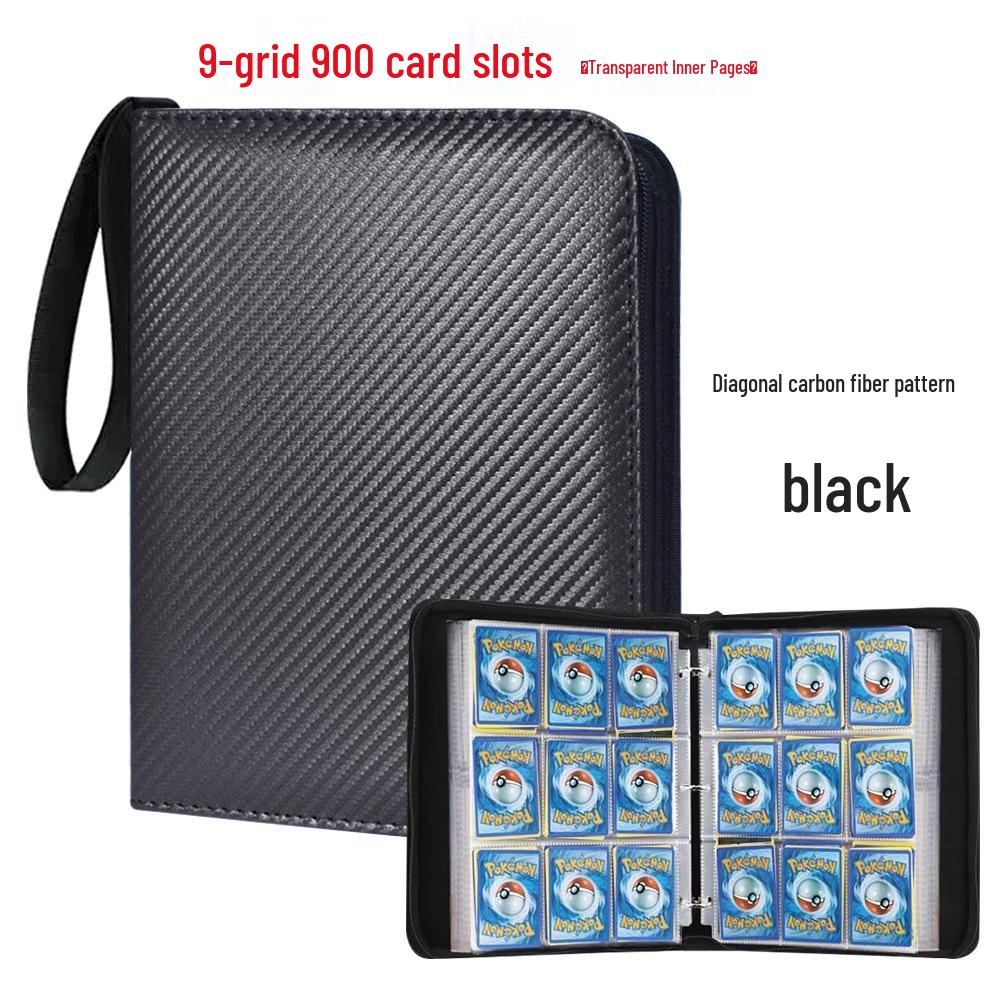 Black PU Leather Pokémon Card Binder with Zipper: 4, 9, & 16-Pocket Large Capacity Game Storage Book