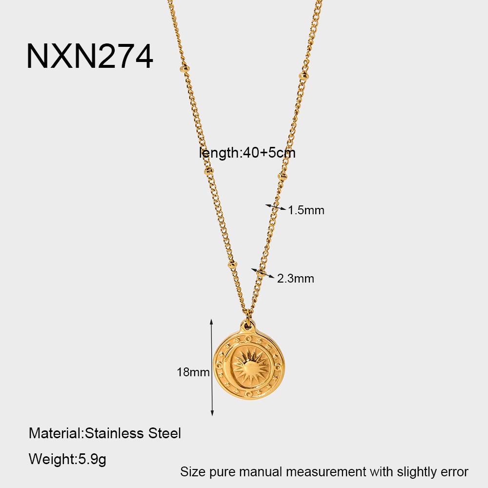 Vintage fashion plated 18K gold four-star sun round brand pendant necklace stainless steel waterproof sweater chain women