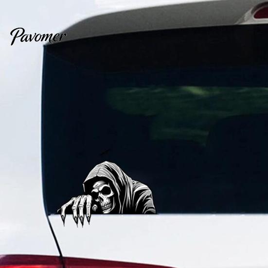 Universal Adhesive Decals Halloween Skeleton Car Sticker Peeking Decal for Window Bumper, Waterproof Vinyl Stickers Horror Skull Wall Laptop