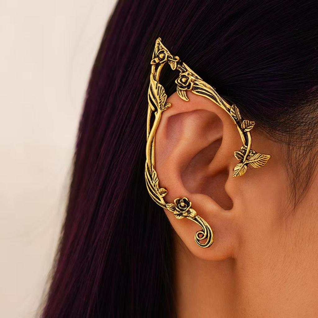 Elf Fashion Asymmetrical Alloy Ear Studs - Retro Versatile Halloween Women's Elegant Jewelry