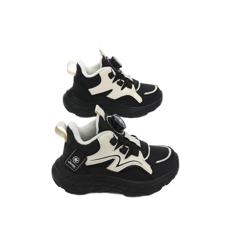 Winter Jeep Boys' Leather Sports Shoes - Water-Repellent, Velvet-Lined, Double Cotton for Kids