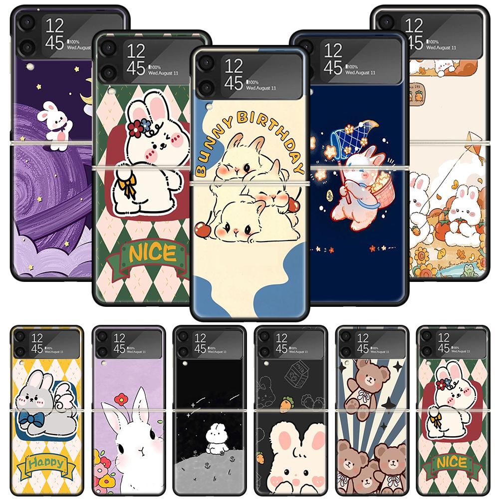 Cartoon Cute Little Rabbit Phone Case For Samsung Galaxy Z Flip 7 6 5 4 3 5G Cover ZFlip7 ZFlip6 ZFlip4 ZFlip5 ZFlip3 Coque Fund
