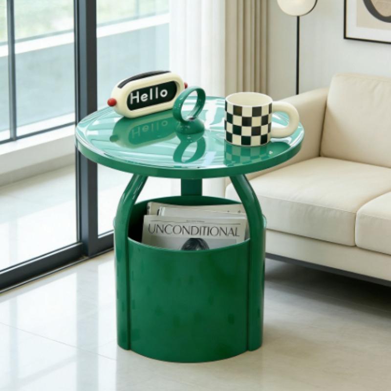 Nordic Circular Side Table-Multifunctional & Detachable Plastic Craftsmanship with Storage,Ideal for Small Spaces in Living Room