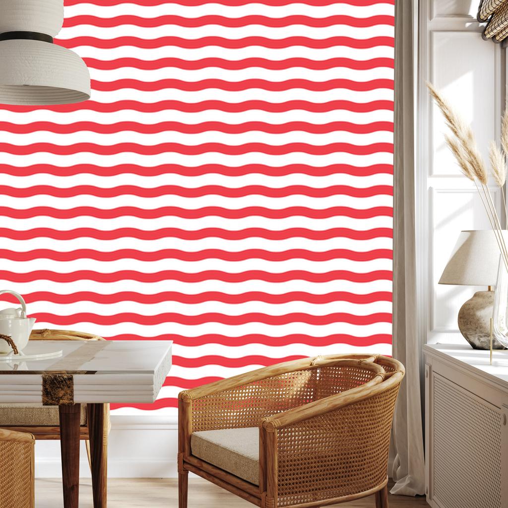 Striped Wallpaper White, Coral and Red for Living Room and Bedroom 50x1000