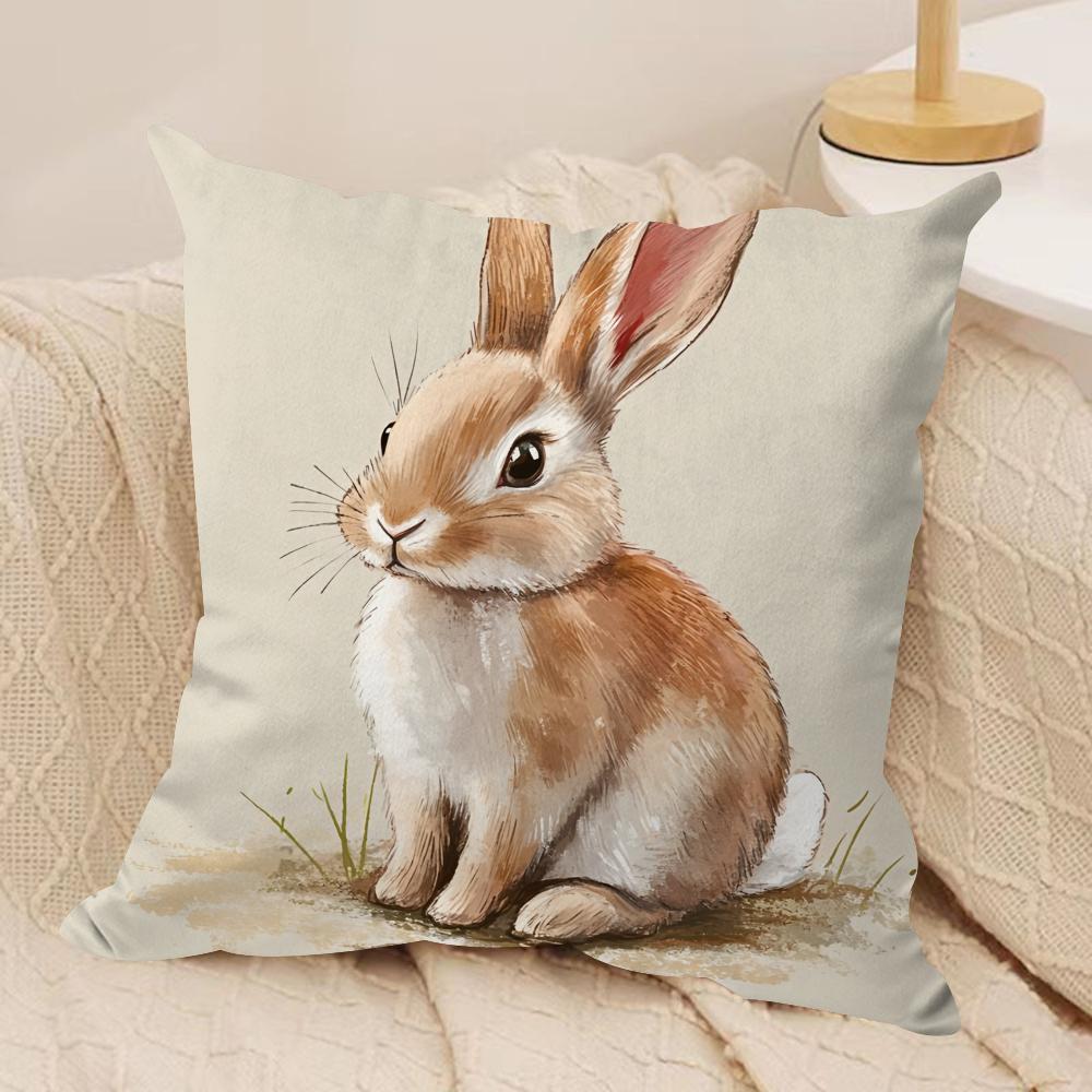Cute Easter Bunny Cushion Cover Short plush Doublesided Print Square Throw Pillow Covers Sofa Home Cushion Decor