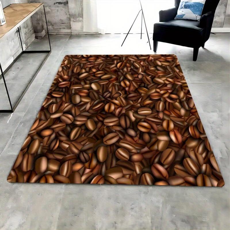 Flannel Printed Coffee Bean Rug Brown Pattern Kitchen Living Room Decor Soft Floor Mat Anti Slip Carpet For Home And Cafe Theme