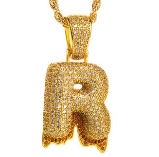 Fashion Women Zircon Bubble Letter Custom Name Necklace Brass Jewelry 14k Gold Plated Bubble Letter Pendent Charms