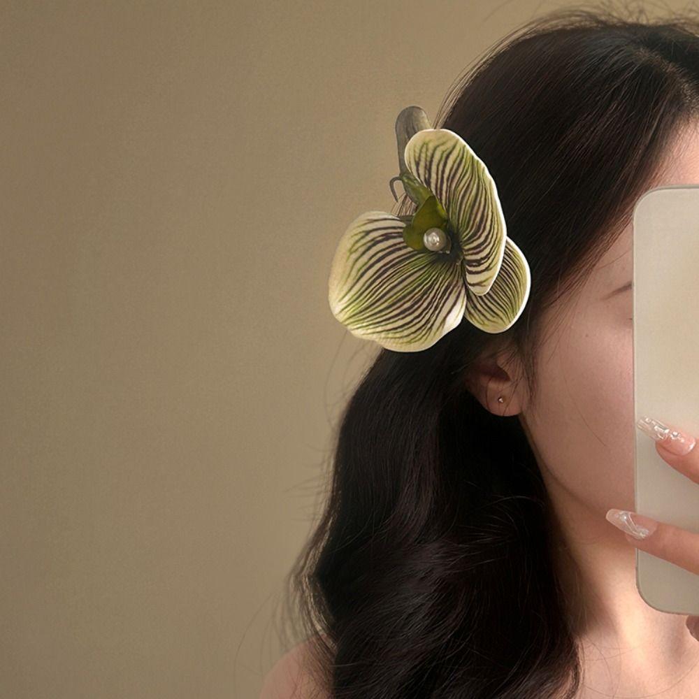 Butterfly Orchid Flower Hair Claw Bohemia Barrettes Large Shark Clip Cute Orchid Hair Clip  Beach