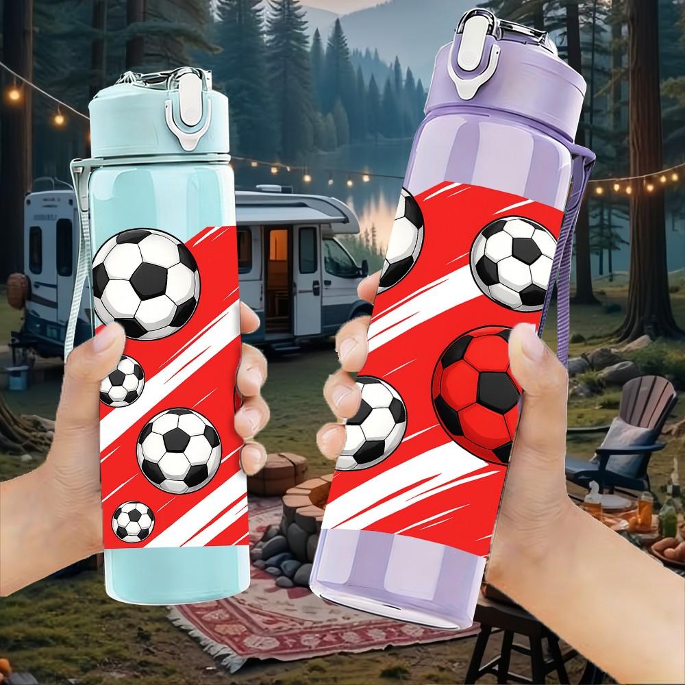 1PC Soccer Ball Stripe Pattern 750ml Color Plastic Sports Water Bottle Leakproof Flip Straw Lid Suitable for Sports Office Home Use
