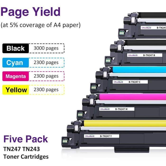 CARTOUCHE IMPRIMANTEOfficeWorld Compatible Brother TN247 TN243 TN247 TN243 Cartouche de Toner pour Brother MFCL3750CDW MFCL3730C708