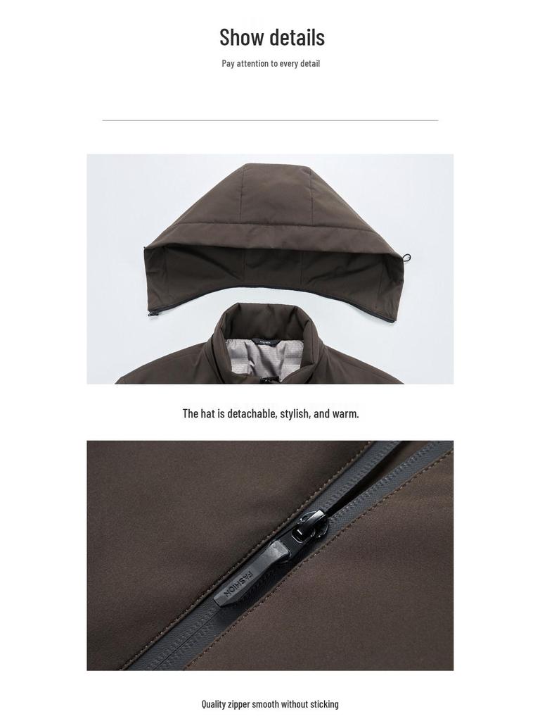 Men's Winter Down Jacket with Detachable Hood - Thick, Warm, and Stylish Outerwear for Middle-Aged Men.
