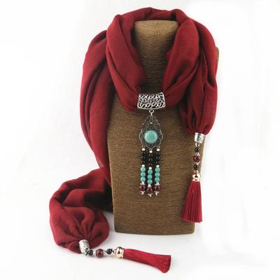 Chiffon Ethnic Decorative Tassel Warm Statement Cotton Necklace Scarves Head Scarf Silk Snood Jewelry Women Head Hijab