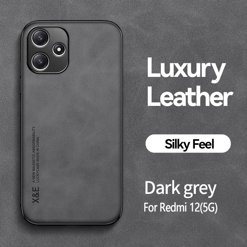 

KEYSION Роскошный кожаный чехол в стиле ретро для Redmi 12 5G 12 4G, мягкий силиконовый + противоударный чехол для задней панели телефона для Xiaomi POCO M6 Pro 5G for Redmi 12 темно серый