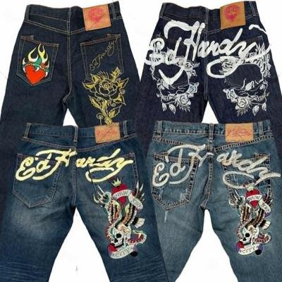 ZYLLO Printed Street Jeans Men's Y2K Hip-hop High-waisted Straight Retro Loose Wide-leg Pants Denim Trousers European and American