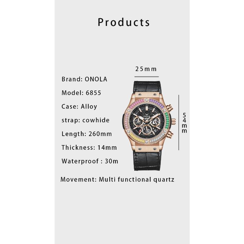 ONOLA Luxury Men Watch Casual Colored Diamond Luminous Calendar Quartz Watch Waterproof Watch Men Chronograph Wristwatch Clock