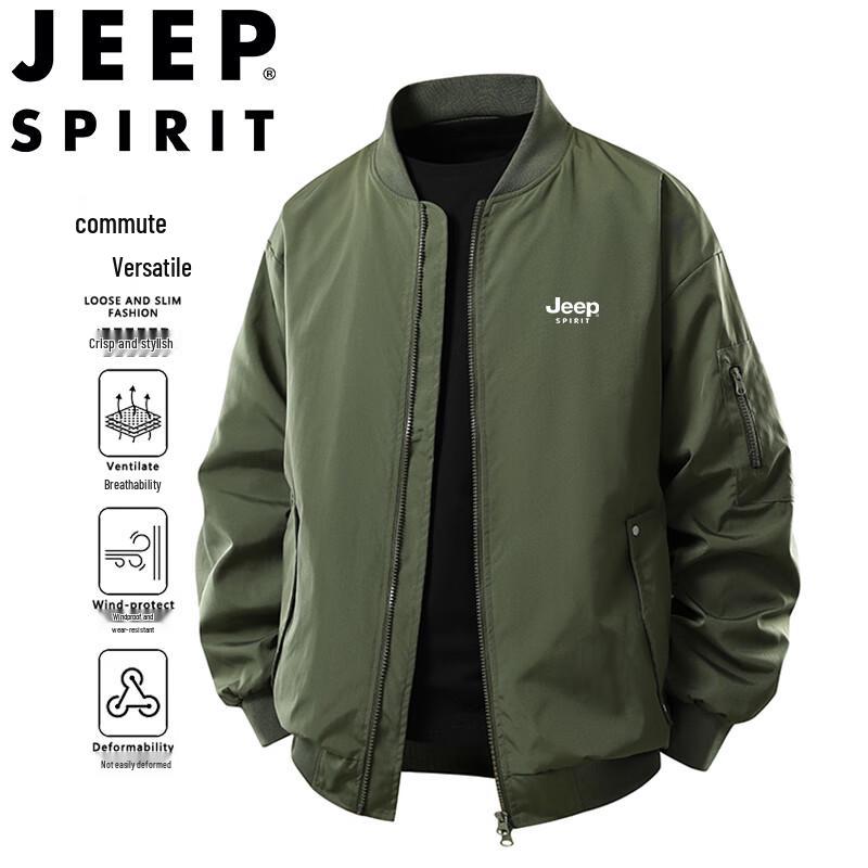 JEEP SPIRIT Men's Solid Color Casual Baseball Jacket