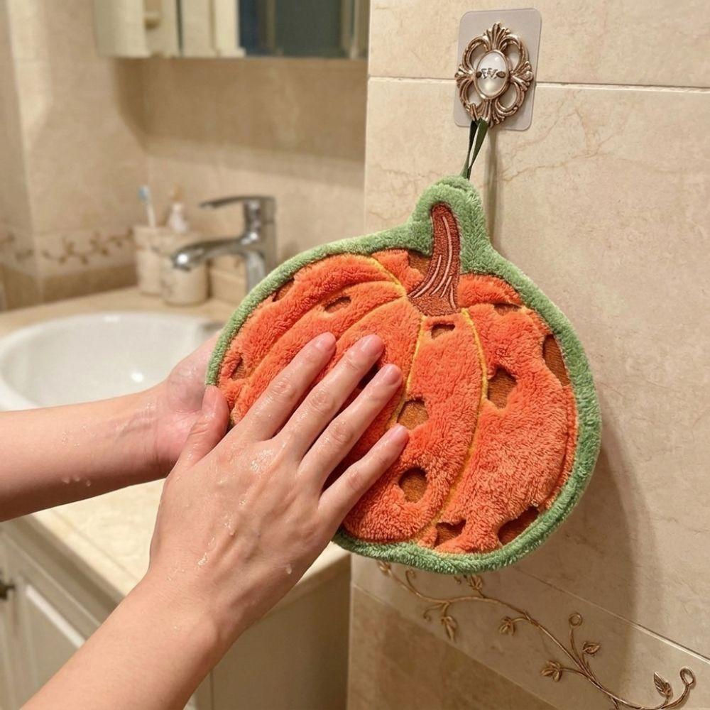 Super Soft Pumpkin Hand Towels Water-absorbing Fast Drying Halloween Kitchen Towel Hanging Thickened Halloween Towels Kitchen