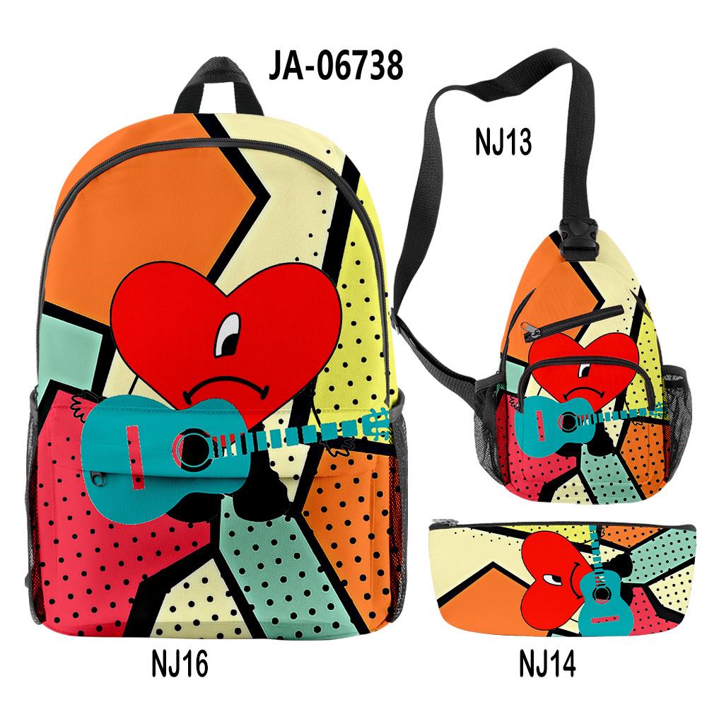 Hip Hop Popular Funny Bad Bunny 3D Print 3pcs/Set Pupil School Bags Travel Laptop Backpack Chest Bag Pencil Case