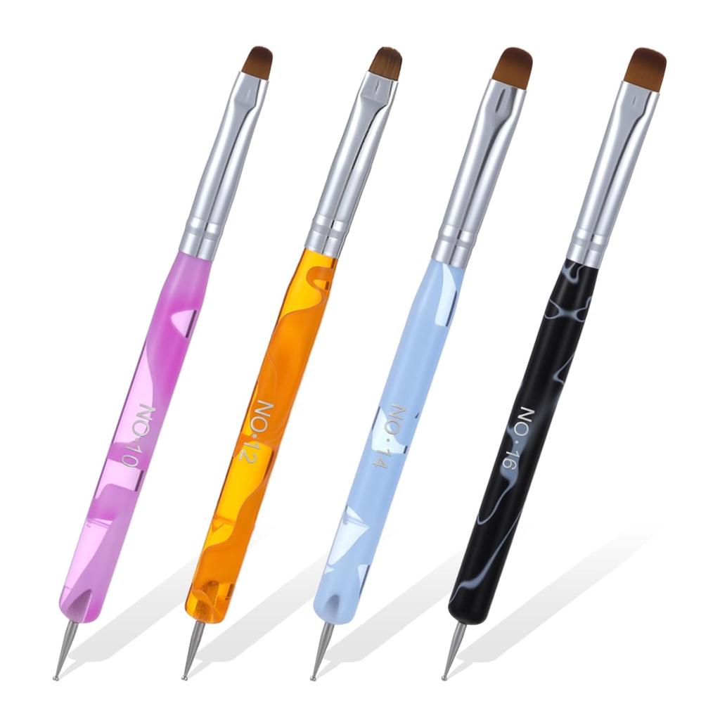 4 Pcs French Brush for Nails with Dotting Tool, Gel Acrylic Brush for Nail Detailed Designs, Two Way DIY Gel Nail Brushes Professional Manicure